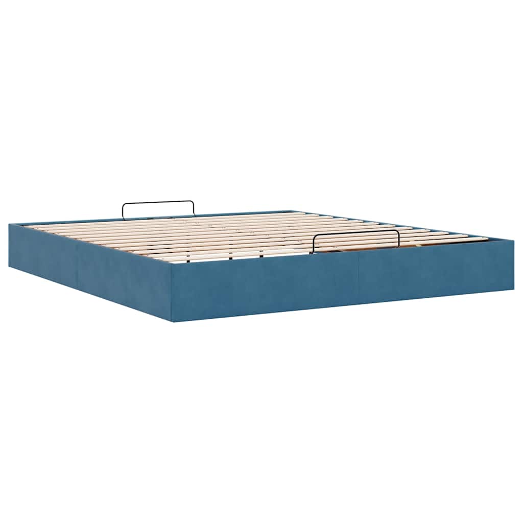 Ottoman Bed Frame No Mattress Dark Blue 200x200 cm Velvet