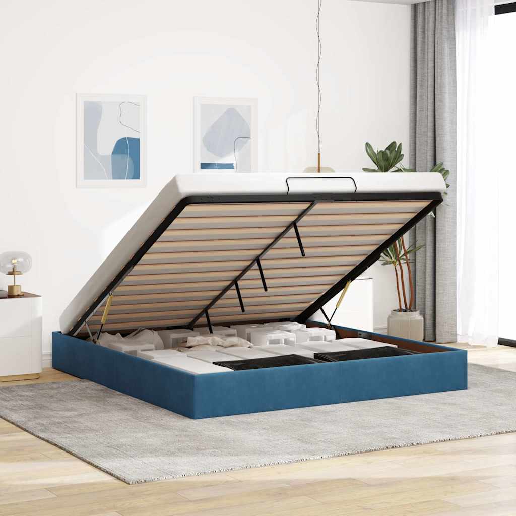 Ottoman Bed Frame No Mattress Dark Blue 200x200 cm Velvet