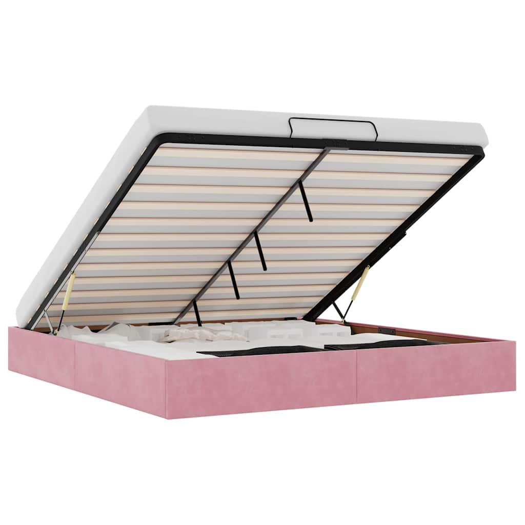 Ottoman Bed Frame No Mattress Pink 200x200 cm Velvet