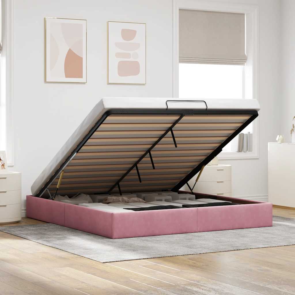 Ottoman Bed Frame No Mattress Pink 200x200 cm Velvet