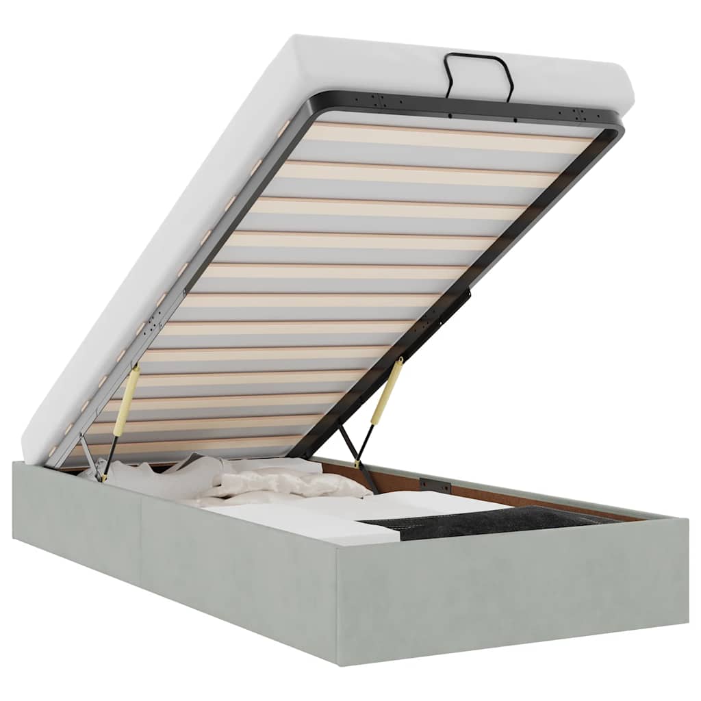 Ottoman Bed Frame No Mattress Light Grey Single Velvet