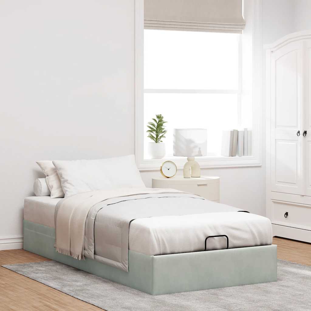 Ottoman Bed Frame No Mattress Light Grey Single Velvet