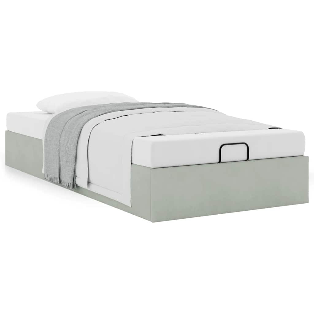 Ottoman Bed Frame No Mattress Light Grey Single Velvet