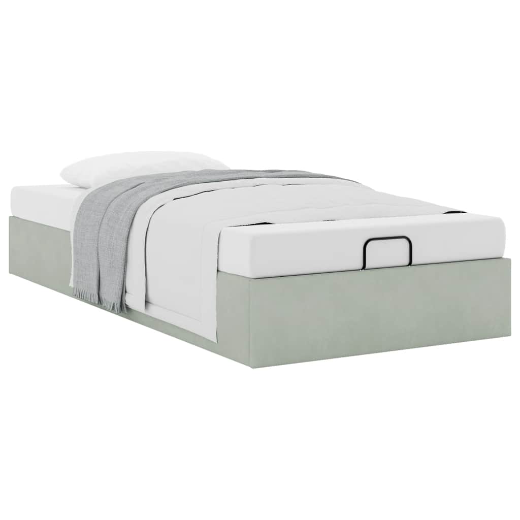 Ottoman Bed Frame No Mattress Light Grey Single Velvet