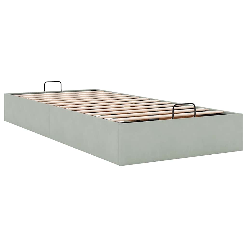 Ottoman Bed Frame No Mattress Light Grey Single Velvet
