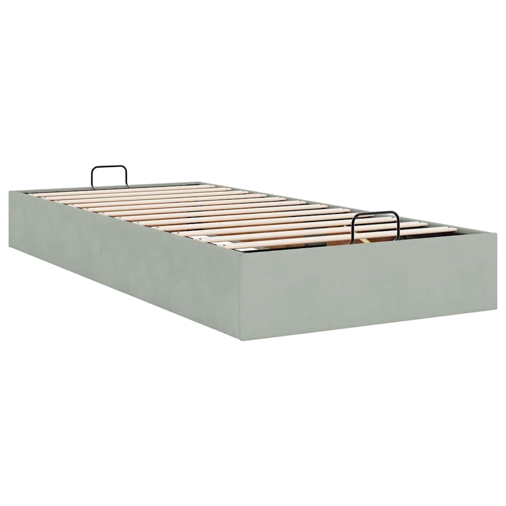 Ottoman Bed Frame No Mattress Light Grey Single Velvet