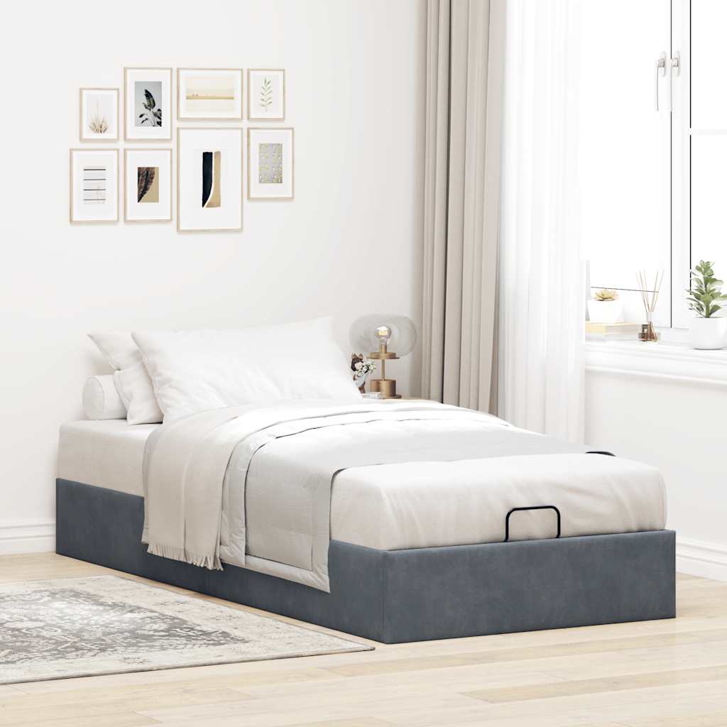 Ottoman Bed Frame No Mattress Dark Grey Single Velvet