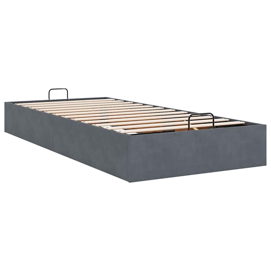 Ottoman Bed Frame No Mattress Dark Grey Single Velvet