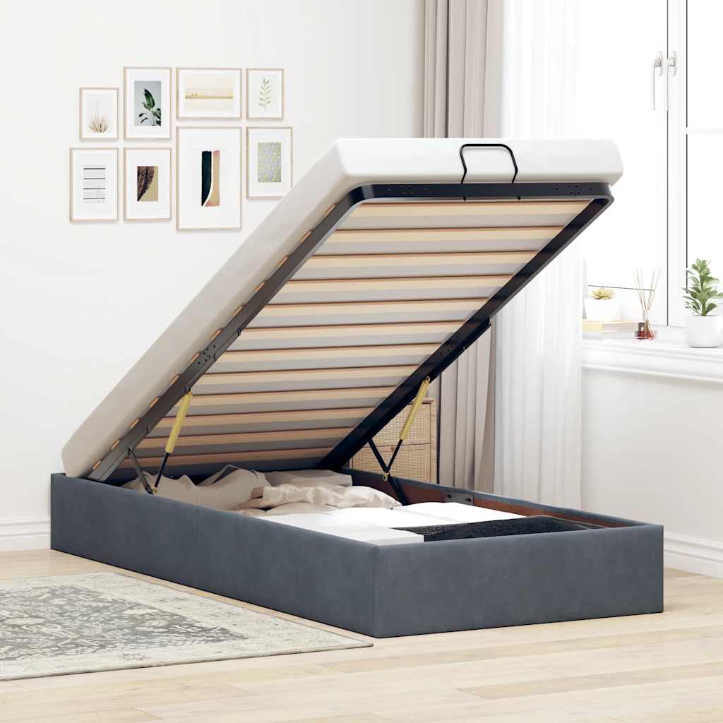 Ottoman Bed Frame No Mattress Dark Grey Single Velvet