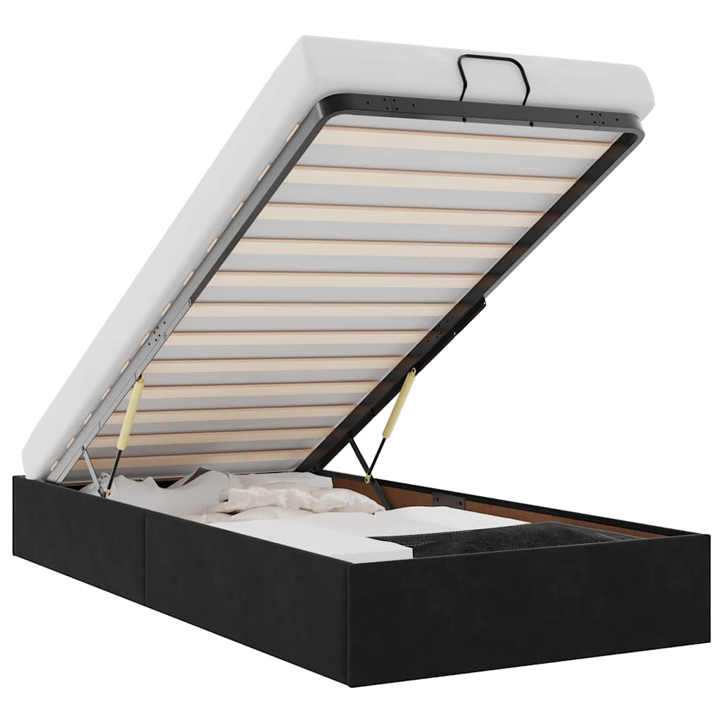 Ottoman Bed Frame No Mattress Black Single Velvet