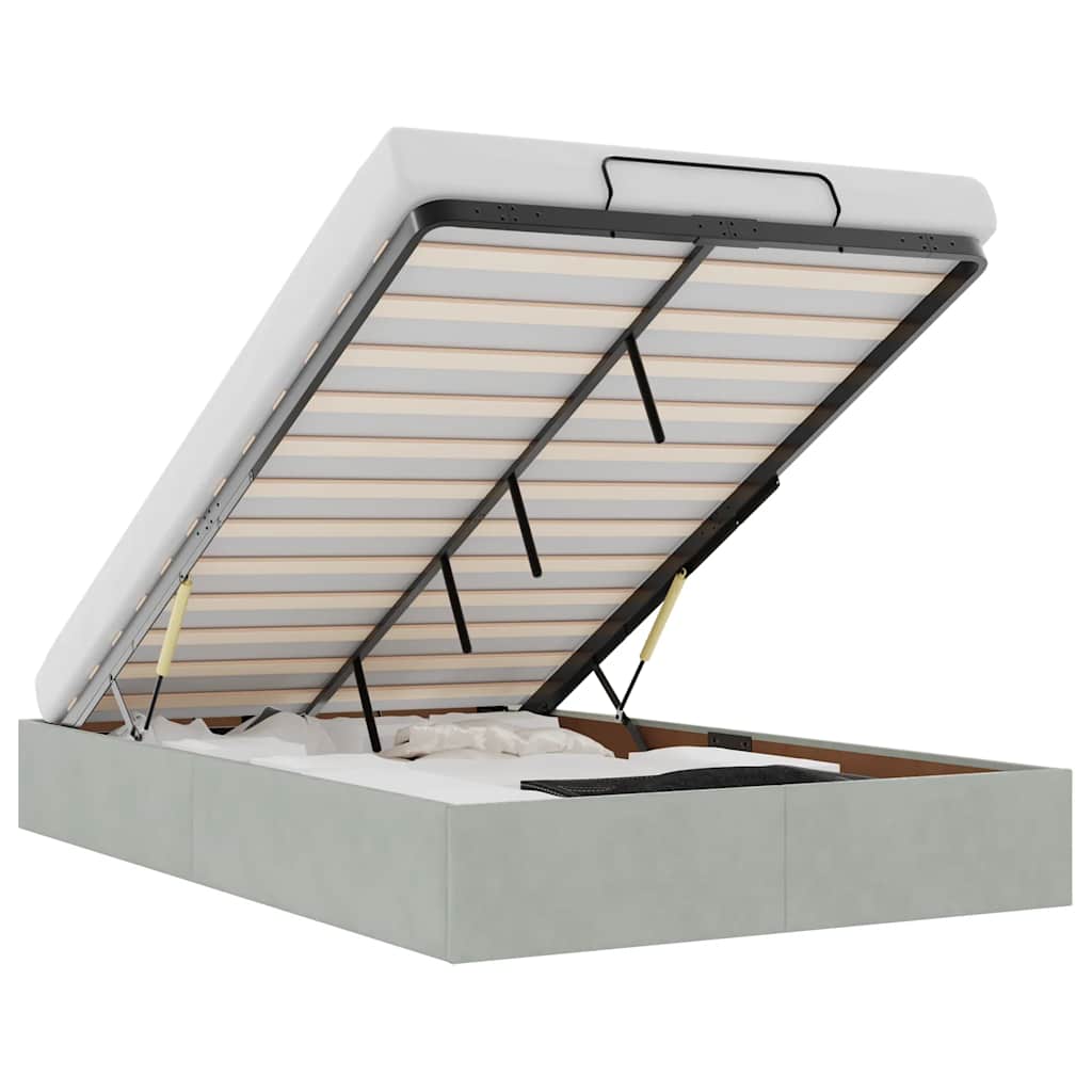 Ottoman Bed Frame No Mattress Light Grey Double Velvet