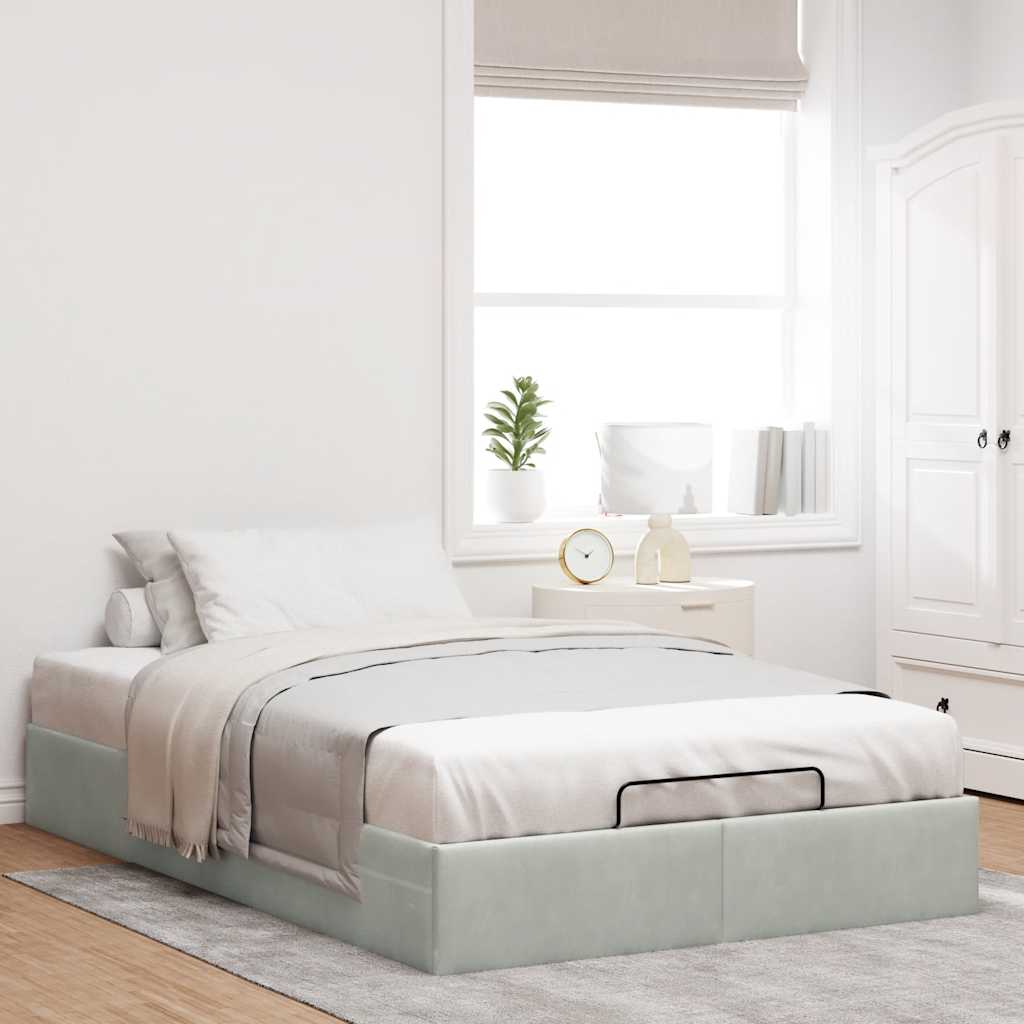 Ottoman Bed Frame No Mattress Light Grey Double Velvet