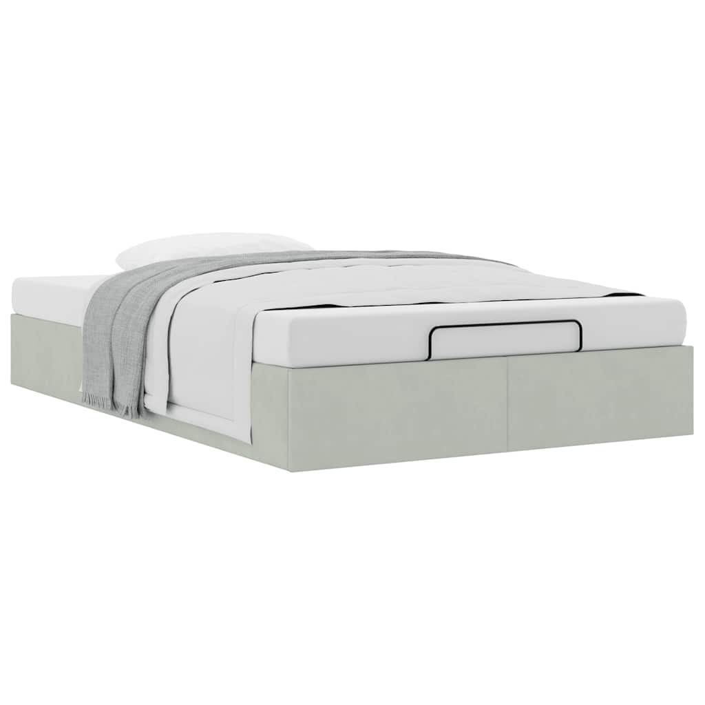 Ottoman Bed Frame No Mattress Light Grey Double Velvet