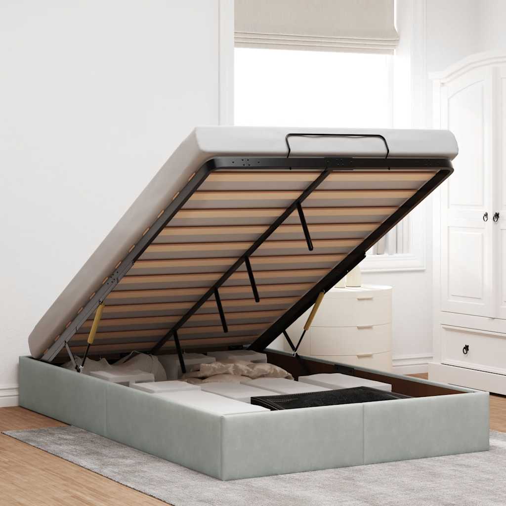 Ottoman Bed Frame No Mattress Light Grey Double Velvet