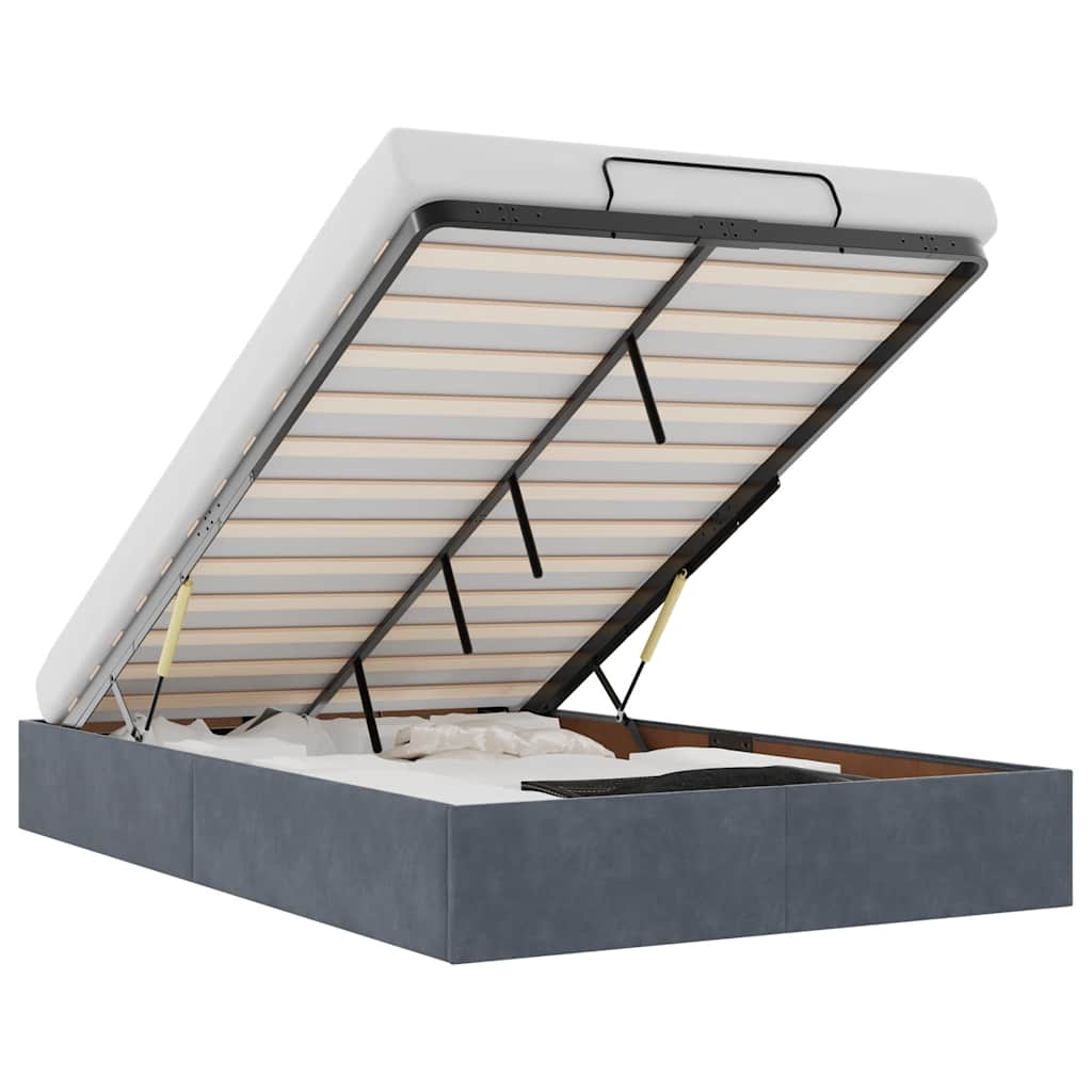 Ottoman Bed Frame No Mattress Dark Grey Double Velvet