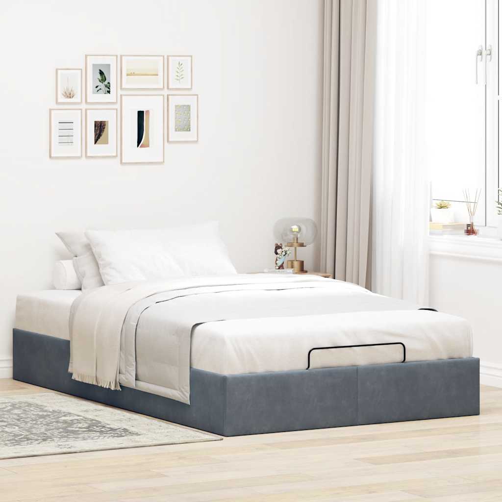 Ottoman Bed Frame No Mattress Dark Grey Double Velvet
