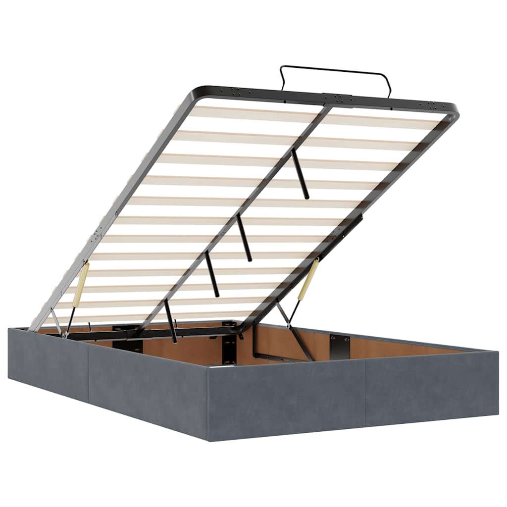 Ottoman Bed Frame No Mattress Dark Grey Double Velvet