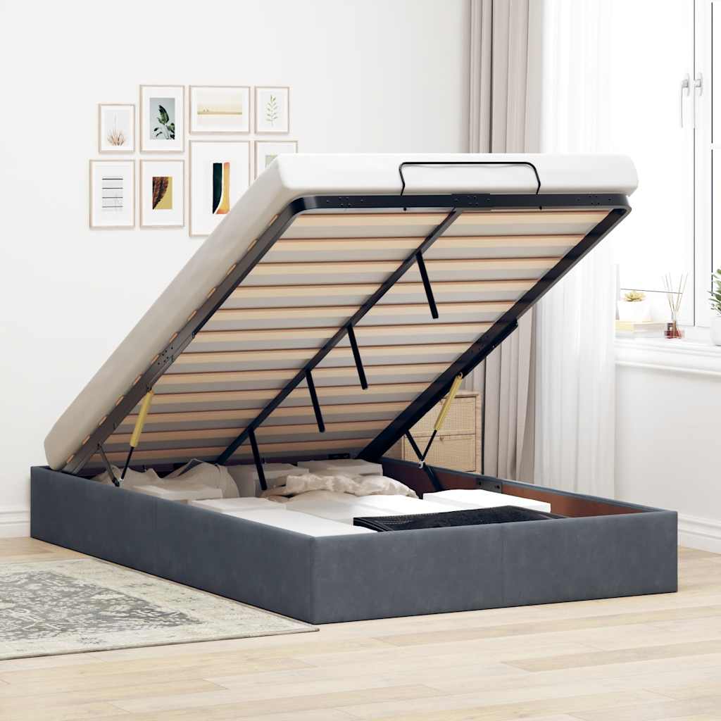 Ottoman Bed Frame No Mattress Dark Grey Double Velvet