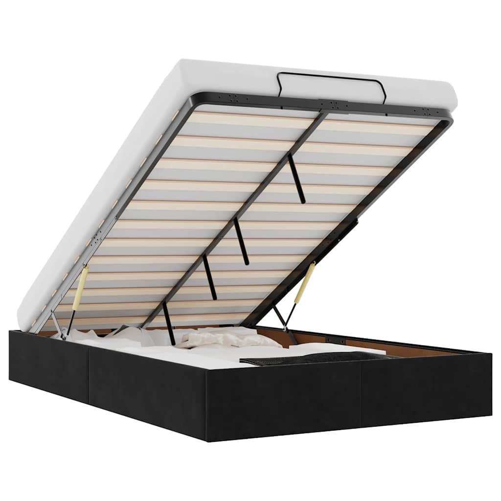 Ottoman Bed Frame No Mattress Black Double Velvet