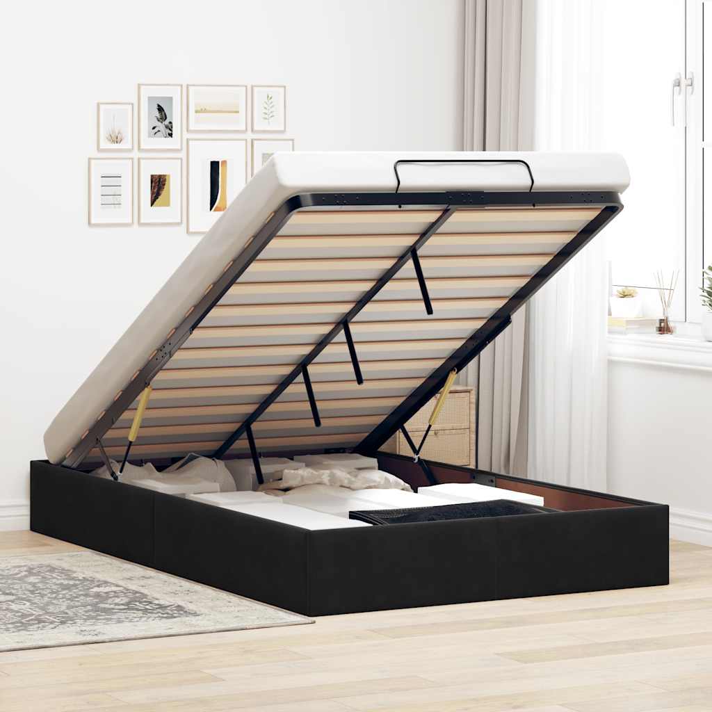 Ottoman Bed Frame No Mattress Black Double Velvet