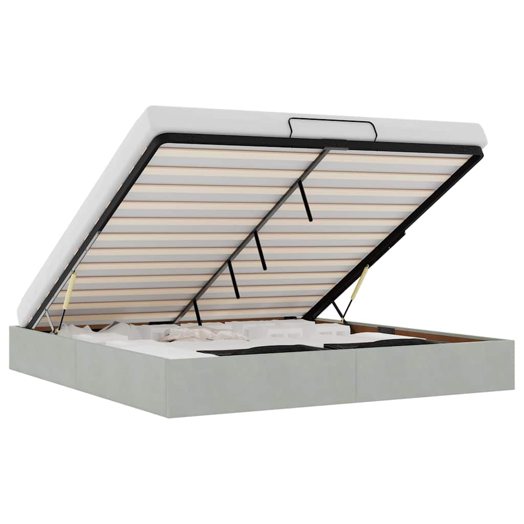 Ottoman Bed Frame No Mattress Light Grey Super King Velvet