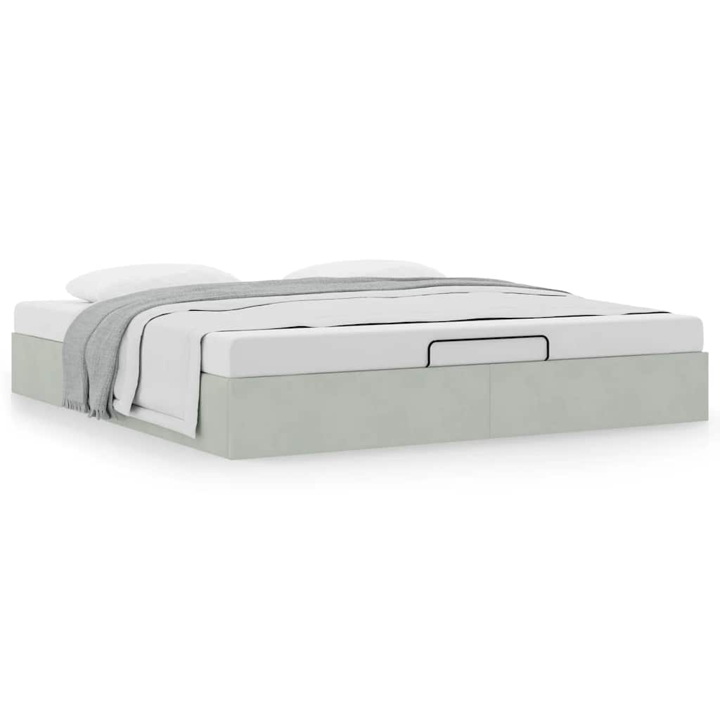 Ottoman Bed Frame No Mattress Light Grey Super King Velvet