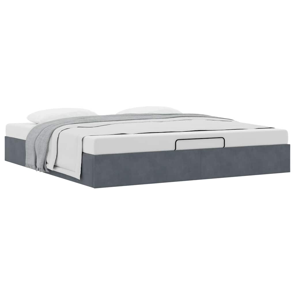 Ottoman Bed Frame No Mattress Dark Grey Super King Velvet