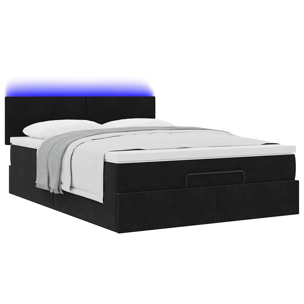 Ottoman Bed with Mattress & LEDs Black 140x200cm Velvet