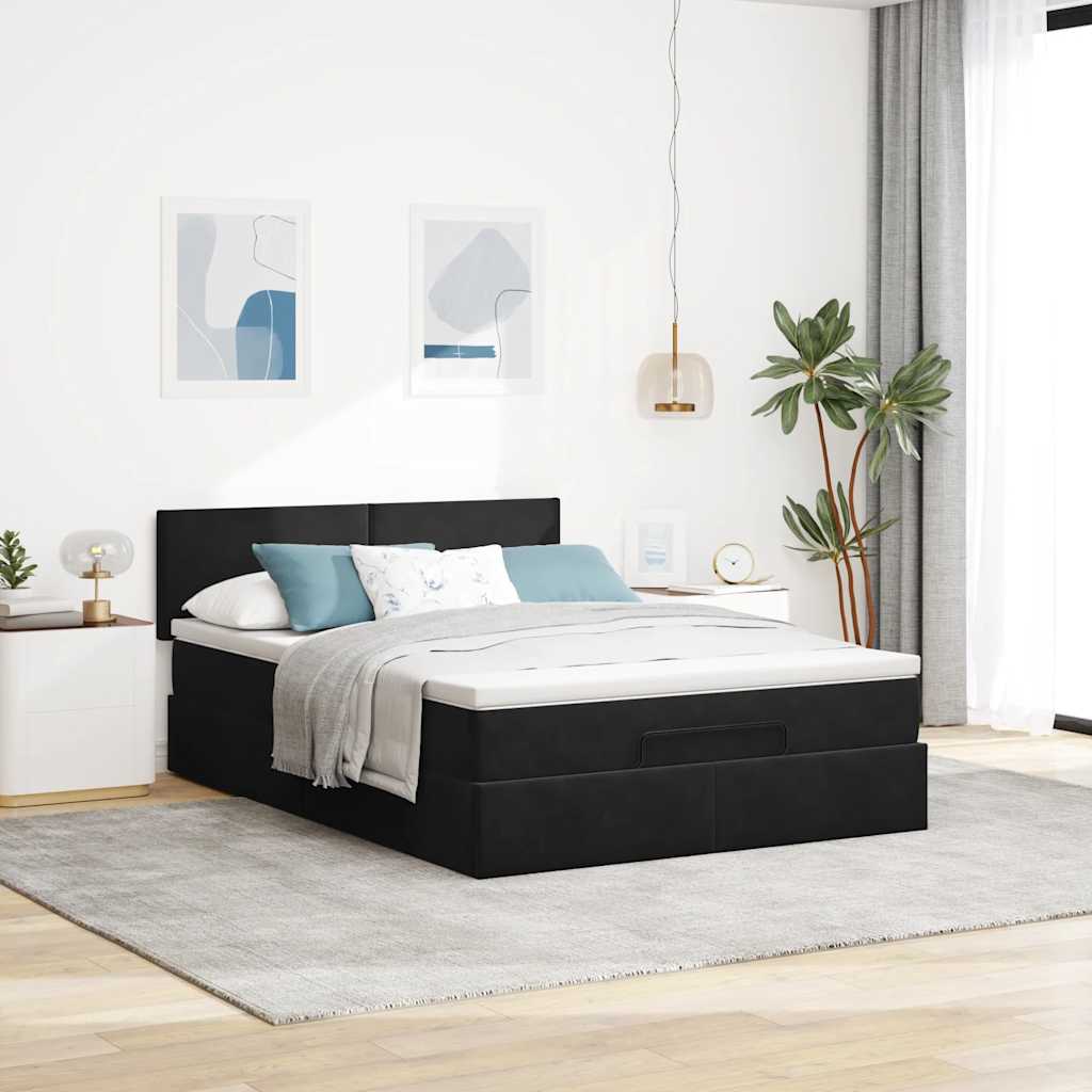 Ottoman Bed with Mattress & LEDs Black 140x200cm Velvet