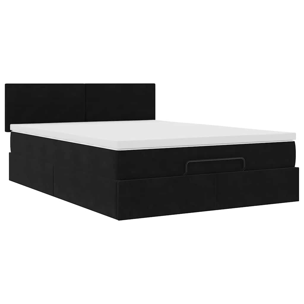 Ottoman Bed with Mattress & LEDs Black 140x200cm Velvet