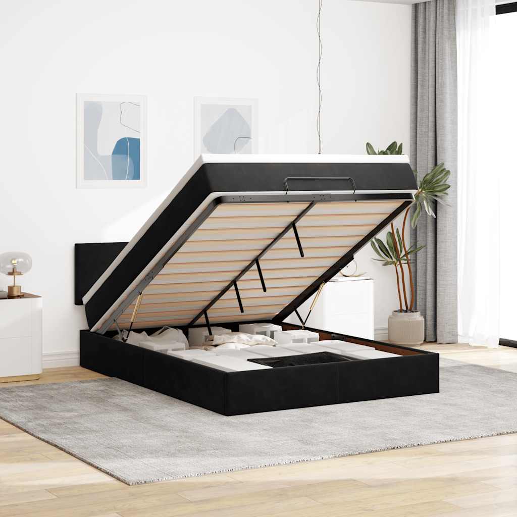Ottoman Bed with Mattress & LEDs Black 140x200cm Velvet