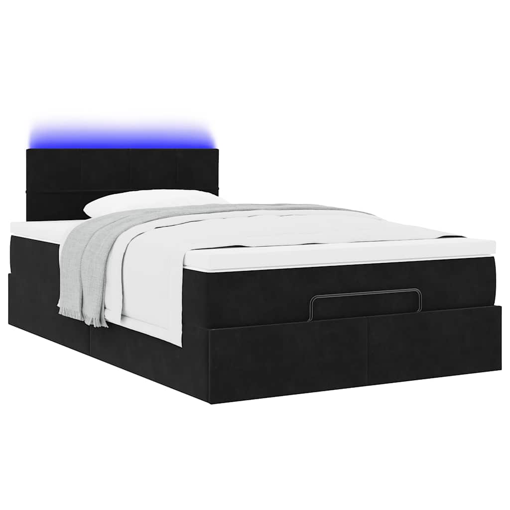 Ottoman Bed with Mattress & LEDs Black 120x200cm Velvet
