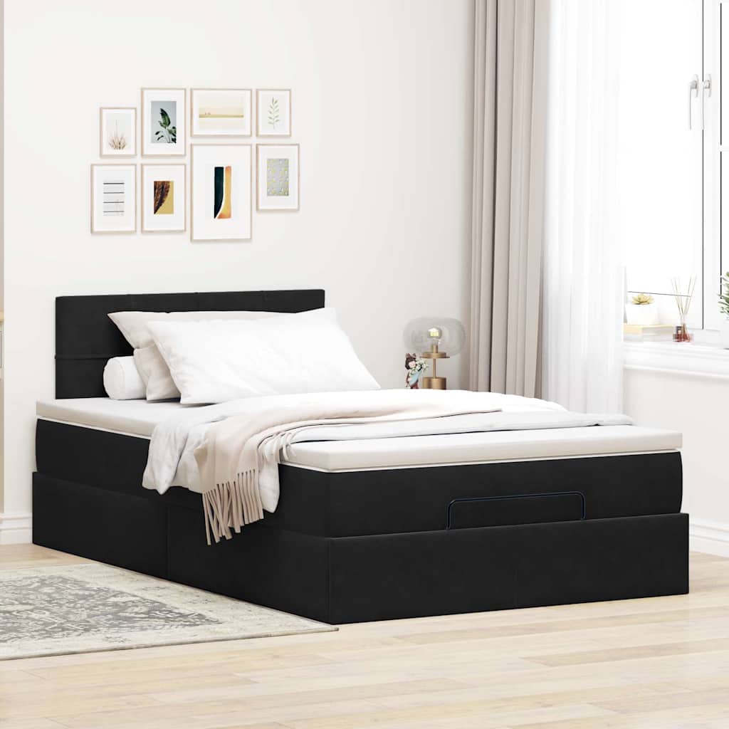 Ottoman Bed with Mattress & LEDs Black 120x200cm Velvet