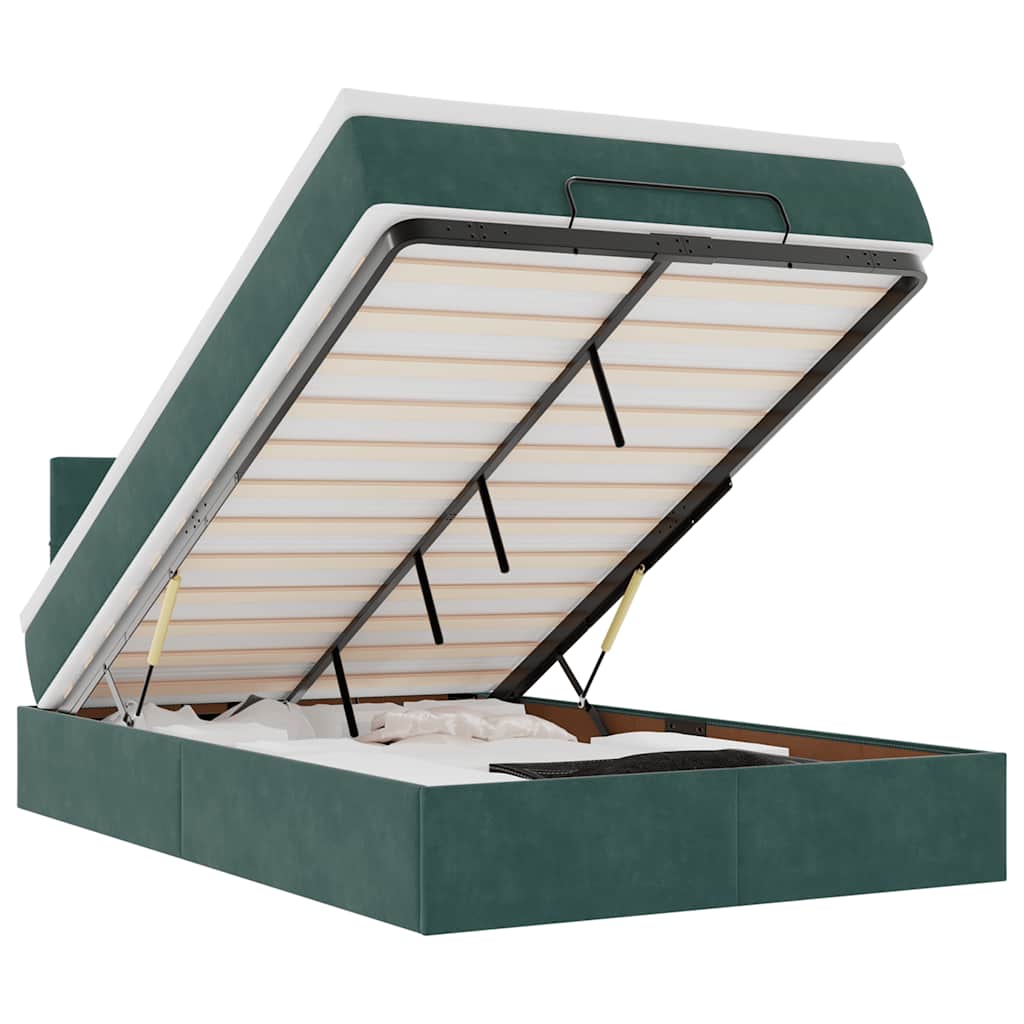 Ottoman Bed with Mattress & LEDs Dark Green 120x200cm Velvet