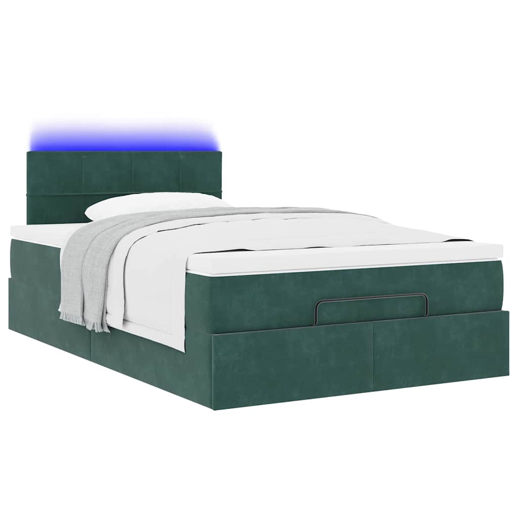 Ottoman Bed with Mattress & LEDs Dark Green 120x200cm Velvet