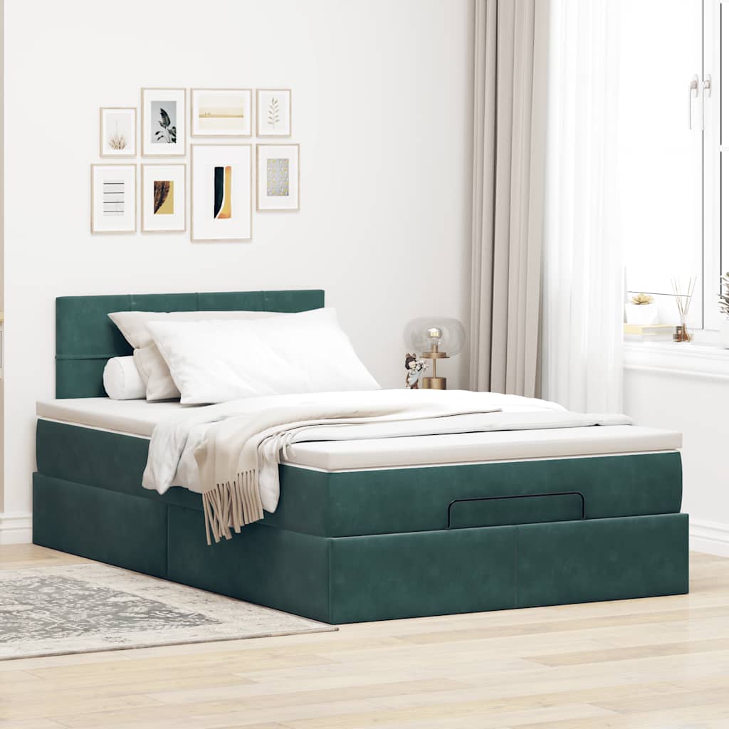 Ottoman Bed with Mattress & LEDs Dark Green 120x200cm Velvet