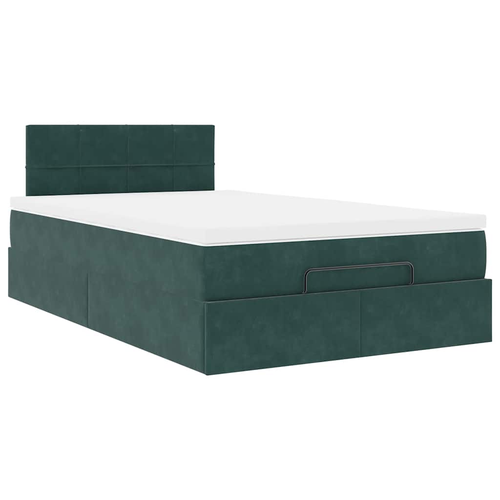 Ottoman Bed with Mattress & LEDs Dark Green 120x200cm Velvet