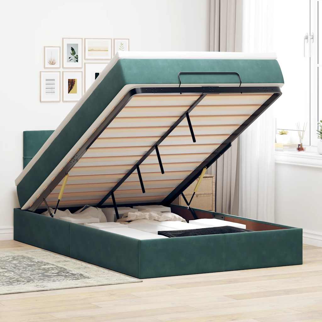 Ottoman Bed with Mattress & LEDs Dark Green 120x200cm Velvet