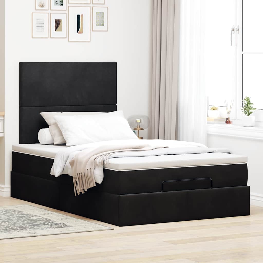 Ottoman Bed with Mattresses Black 120x200cm Velvet