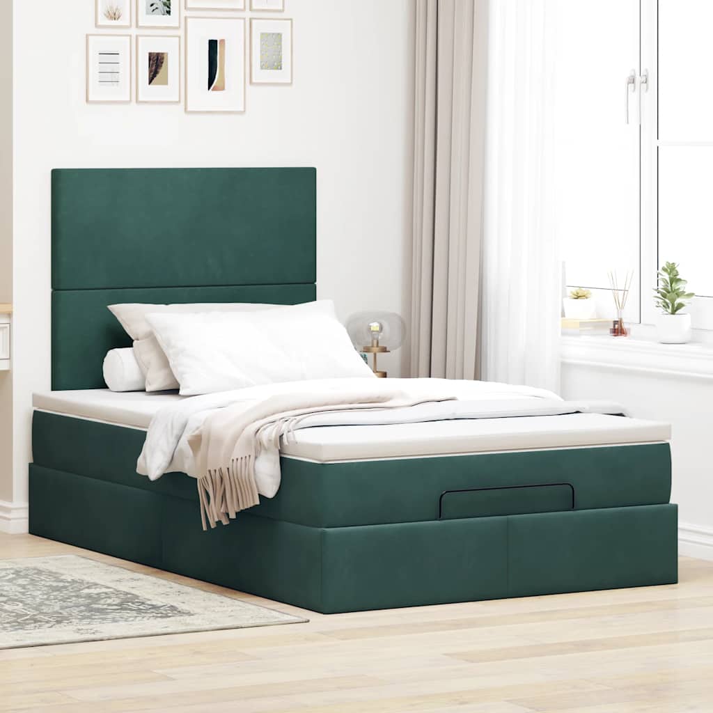 Ottoman Bed with Mattresses Dark Green 120x200cm Velvet