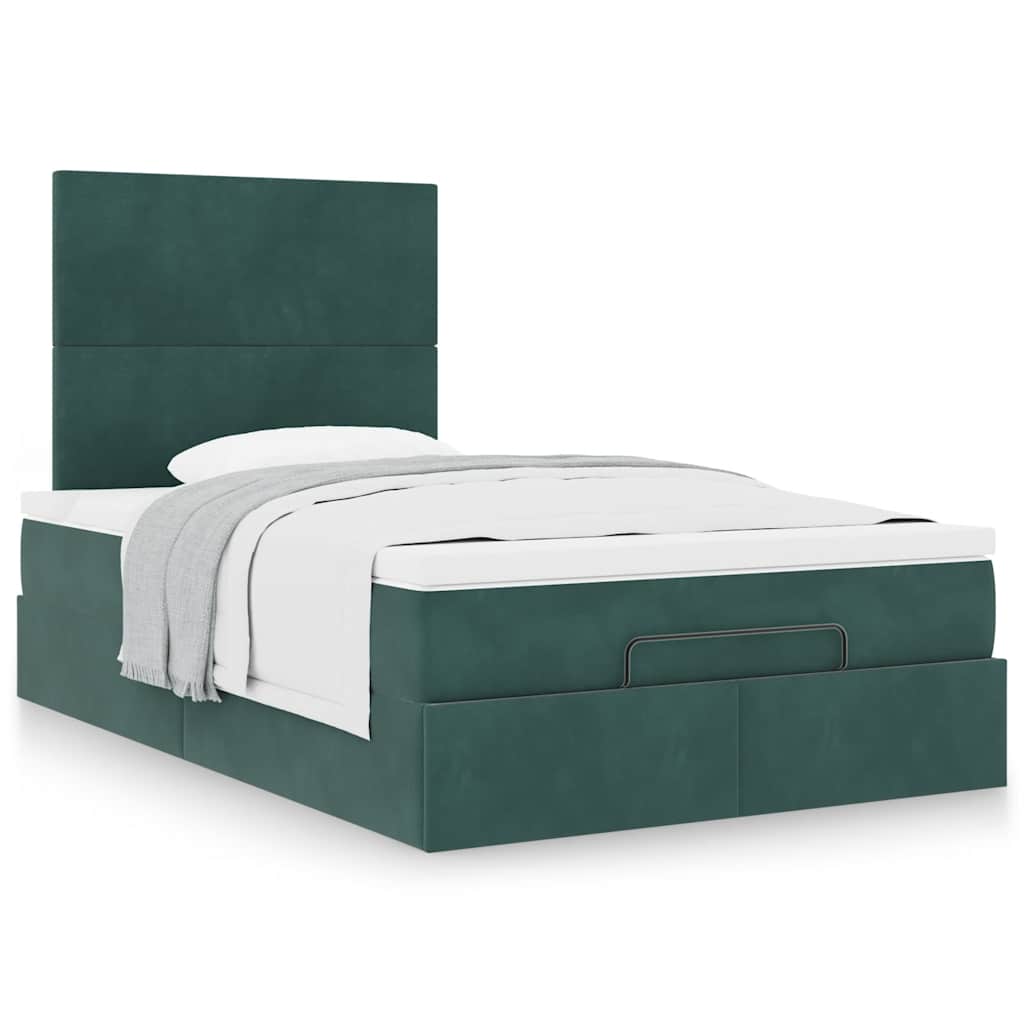 Ottoman Bed with Mattresses Dark Green 120x200cm Velvet