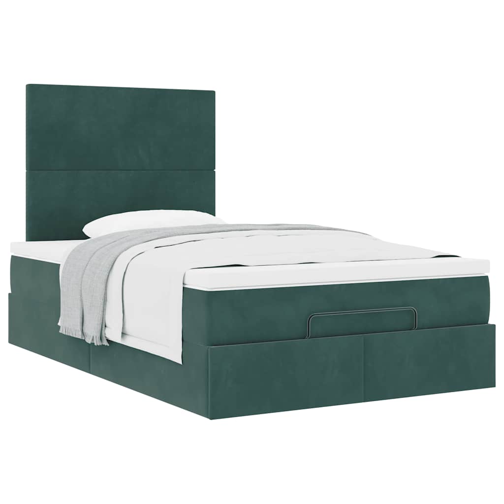Ottoman Bed with Mattresses Dark Green 120x200cm Velvet