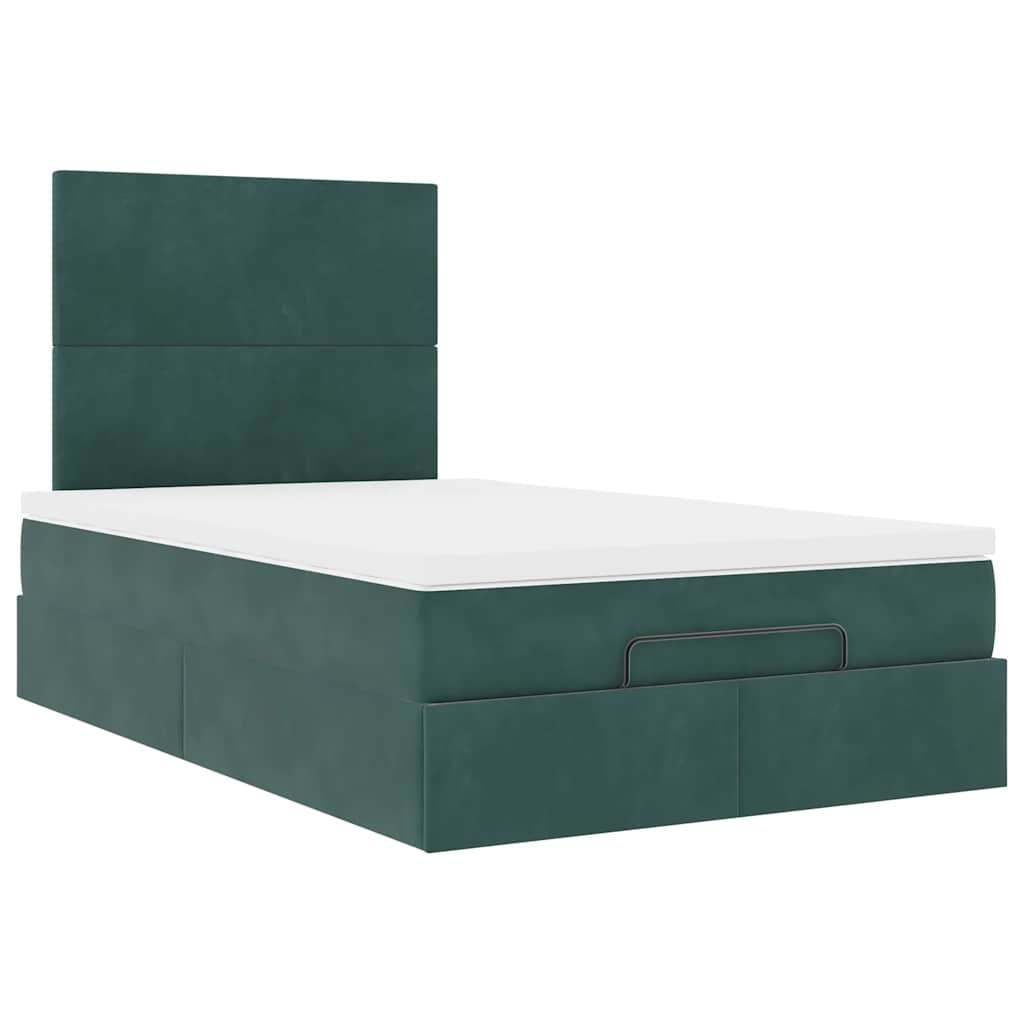 Ottoman Bed with Mattresses Dark Green 120x200cm Velvet