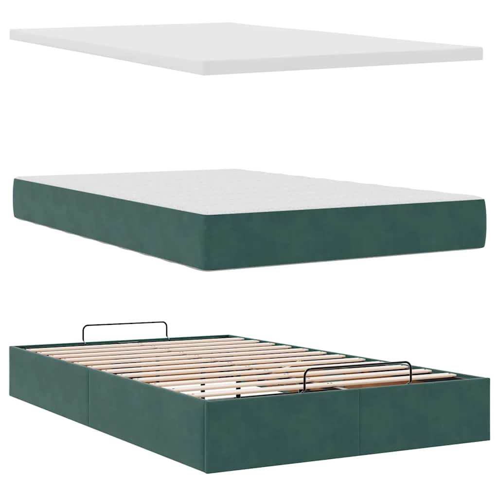 Ottoman Bed with Mattresses Dark Green 120x200cm Velvet