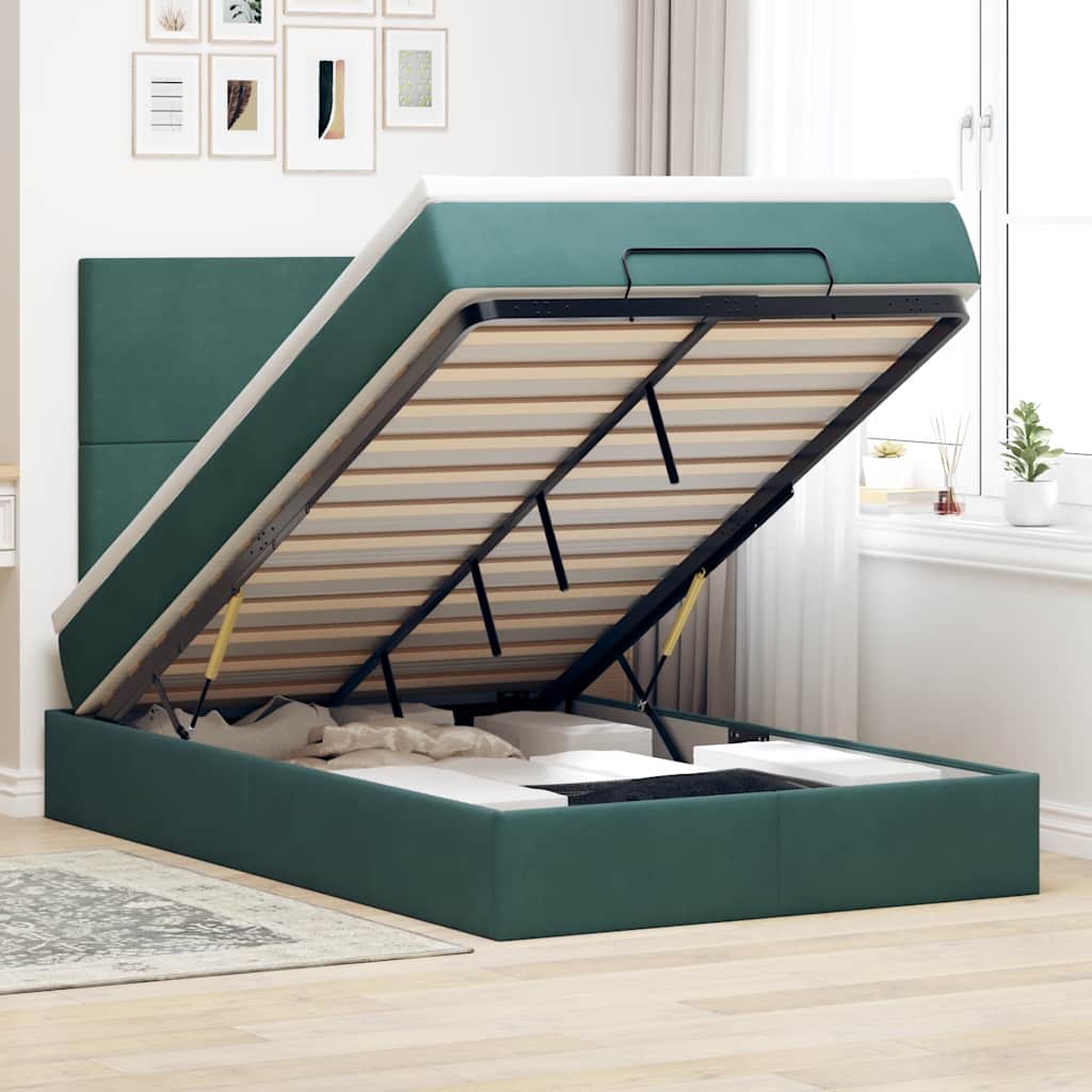 Ottoman Bed with Mattresses Dark Green 120x200cm Velvet