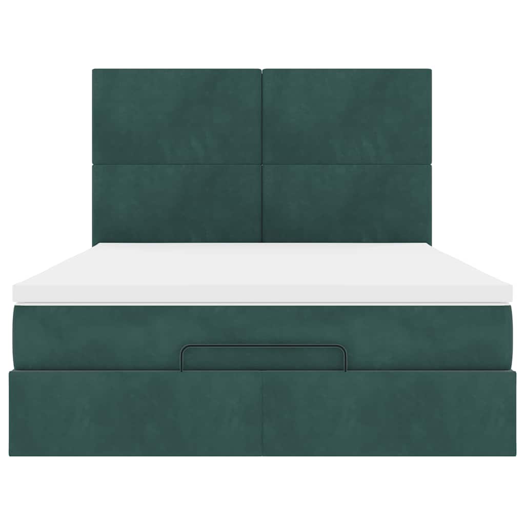 Ottoman Bed with Mattresses Dark Green 140x190cm Velvet