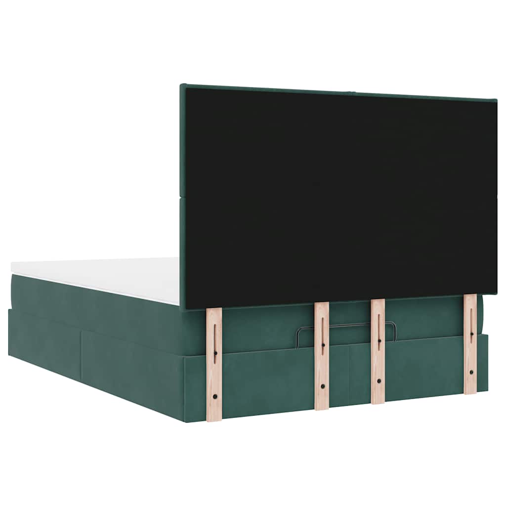 Ottoman Bed with Mattresses Dark Green 140x190cm Velvet