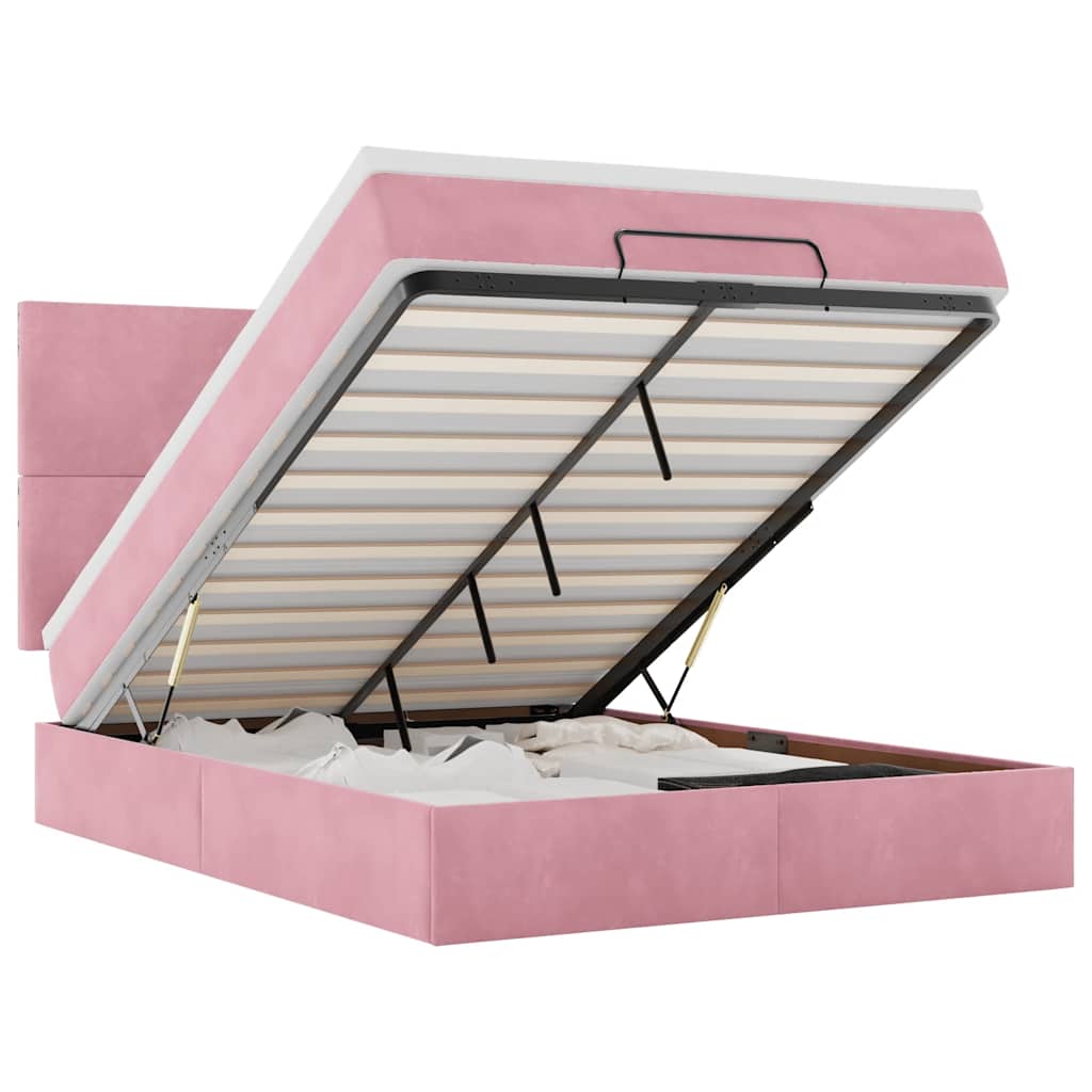 Ottoman Bed with Mattresses Pink 140x190cm Velvet