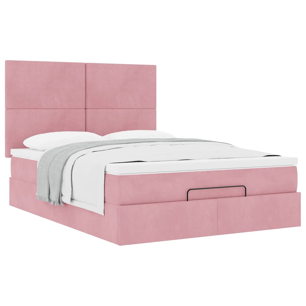 Ottoman Bed with Mattresses Pink 140x190cm Velvet