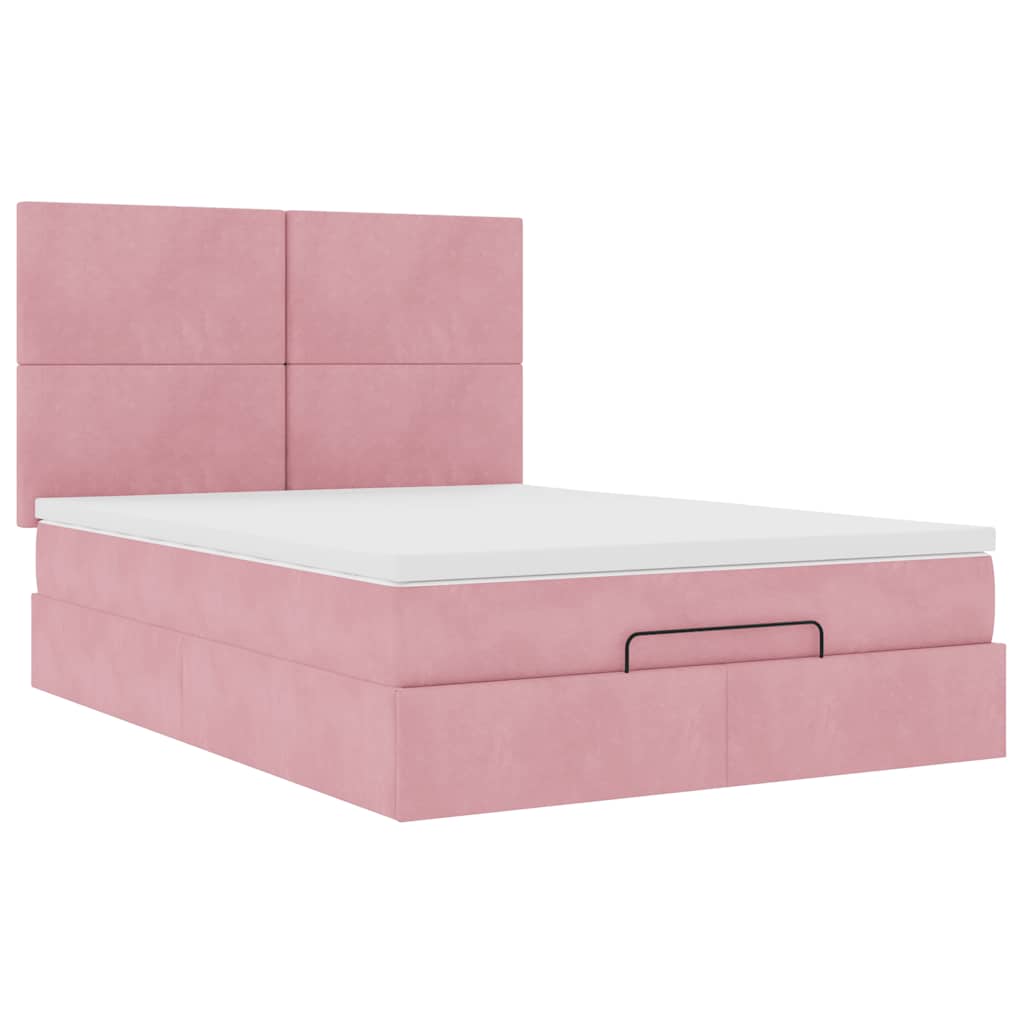 Ottoman Bed with Mattresses Pink 140x190cm Velvet